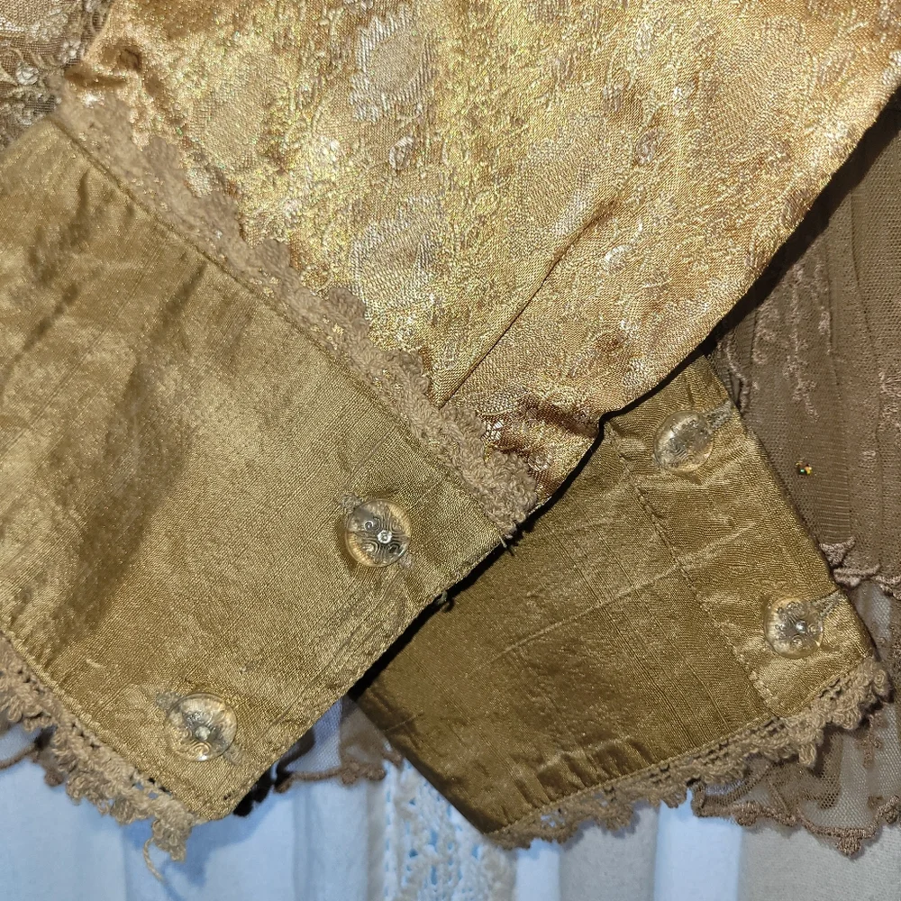 NWT Sandy Starkman Victorian Polyester Brocade Peplum Jacket Gold Womens Med - Picture 6 of 10